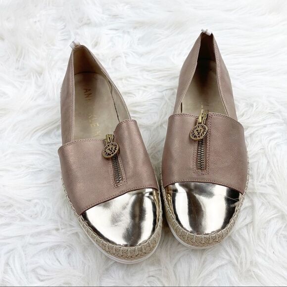 Anne Klein Zetta Espadrille Zip Up Metallic Flats - Picture 2 of 9